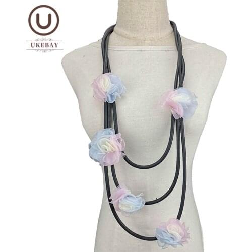 UKEBAY New Multicolor Flower Choker Necklaces Women Rubber Necklace Handmade Jewelry Luxury Design Sweater Chain Ethnic Jewelry