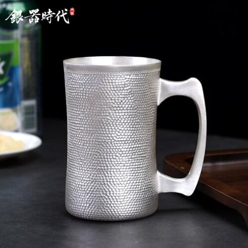 Age 999 sterling silver silver glass glass beer on draft beer large capacity domestic cup drink pure handmade glass