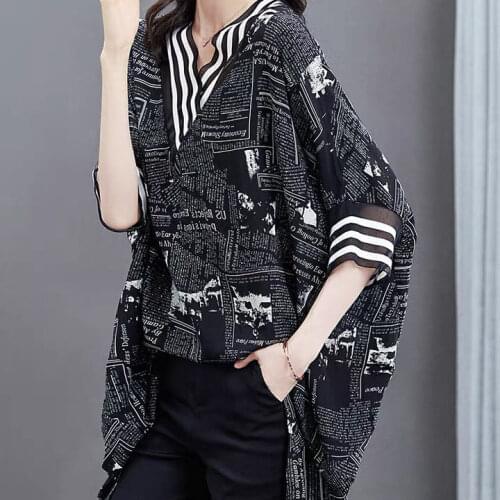 Chiffon T-shirt womens summer 2021 new foreign style irregular loose large belly covering printed top