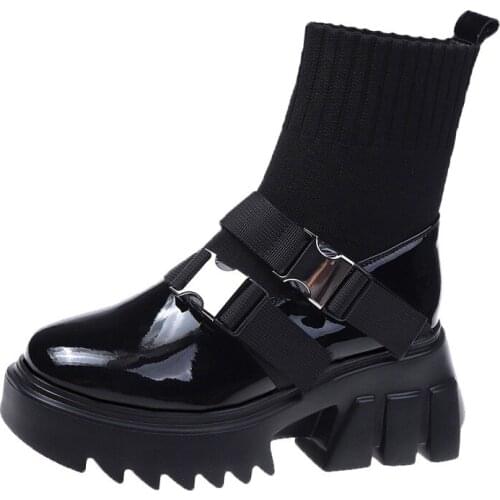 Botte Femme Luxe Women Shoes Botines Mujer Double Buckle Elastic Knitting Schoenen Vrouw Kobiet Buty Bota Frauen Stiefel Fashion