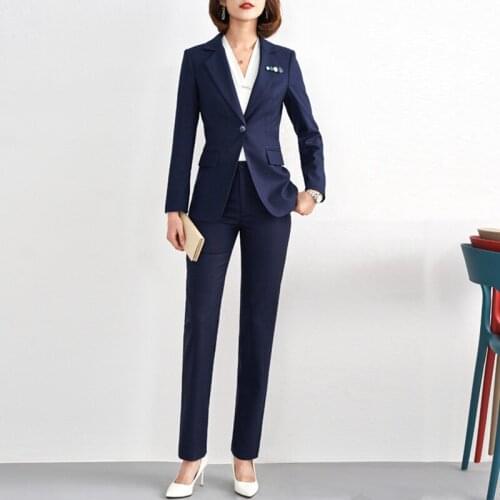 New Arrival Elegant Office Work Wear Pant Suits OL 2 Piece Sets Single-breasted Blazer Jacket & Trousers Suit For Women Set