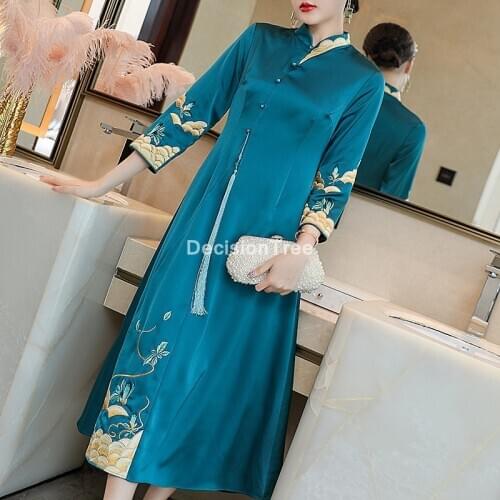 2021 lace flower embroidery lady cheongsam elegant women qipao dress vestidso bride wedding party dress gown elegant cheongsam