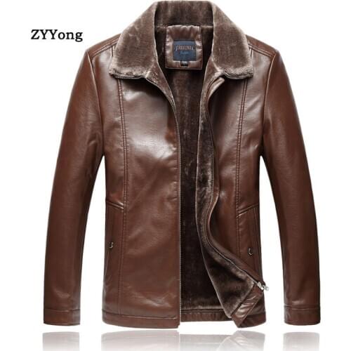 Winter Black Long Fleece Fur Collar Leather Jacket Men Parka Coat Overcoat Plus Velvet Warm PU Business Outwear Windbreaker