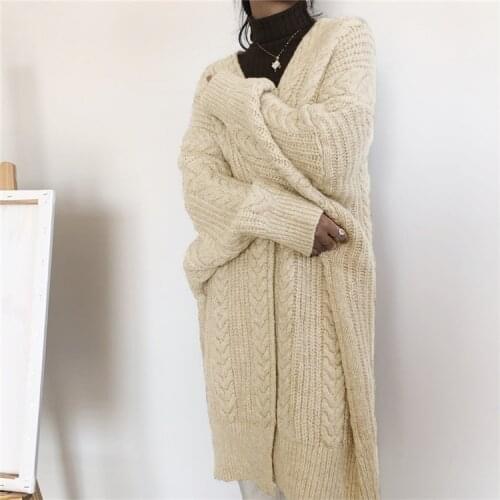 2021 Winter Outer Wear Wool Knitted Jacket Long Thick Cardigan Knitted Fashion Simple Loose Twist Jacket Womem