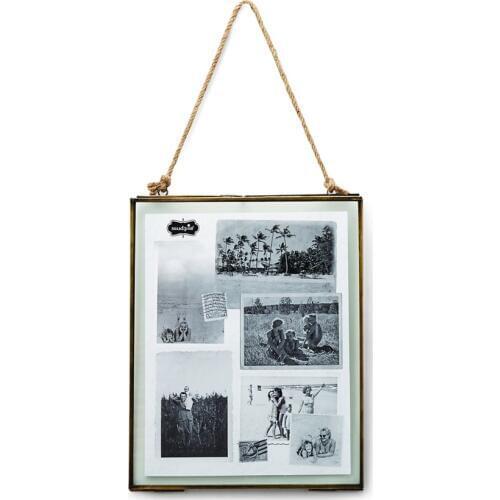 2pcs Antique Brass Glass Picture Photo Frame Hanging Retro Portrait for Home Living Room Decoration Cafe Shop Display