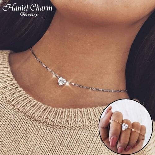 2021 New Female Fashion Crystal Heart Necklace Pendant Short Simple Chain Necklace Pendant Necklace Charm Gifts girlfriends
