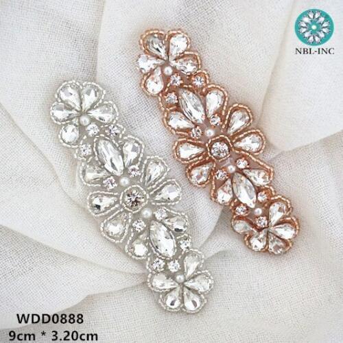 30PCS )Wholesale beaded crystal rhinestone applique iron on for wedding dress WDD0888