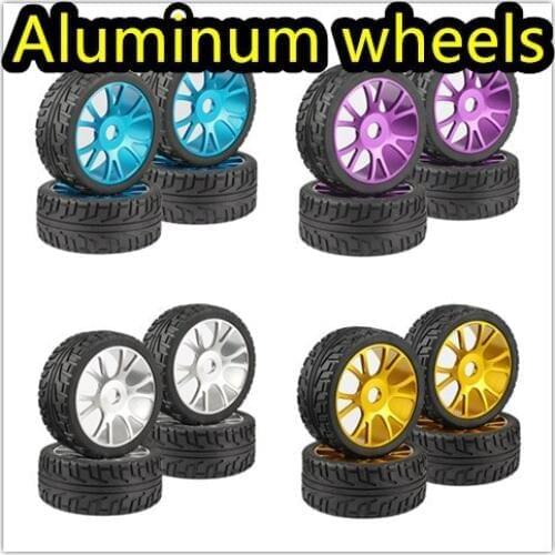 4PC RC 1/8 On-Road Car Buggy Tires Metal Aluminum Alloy Wheel Rim Rubber Tyre high quality for HSP 94760 94763 94766 94860