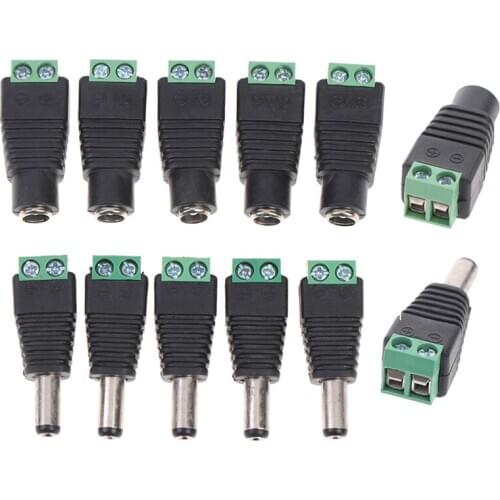 5Pairs 2.1x5.5mm DC Power Cable Jack Adapter Connector Plug Cctv Camera Use 12V