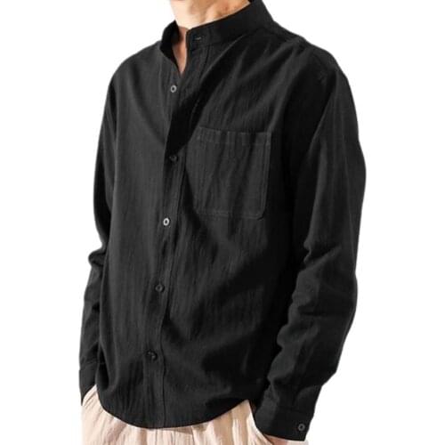 70% Dropshipping!! Men Shirt Solid Color Single-breasted Autumn Long Sleeve Pocket All Match Top for Dating