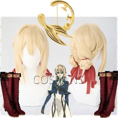 Anime Violet Evergarden wig Cosplay Brooch Badge Golden Badges Brooch shoes Cosplay Costume Accessories Props Halloween wig shoe
