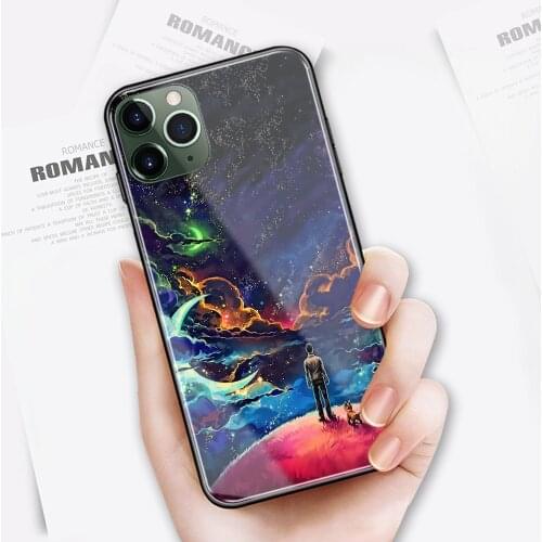Glass soft silicone man dog outdoor clouds fantasy DIY case for iphone 6 6s 7 8 plus X XR XS Max 11 12 13 pro max