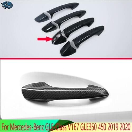 For Mercedes-Benz GLE-Class V167 GLE350 450 2019 2020 Car Accessories Carbon Fiber Style Door Handle Cover Trim Molding