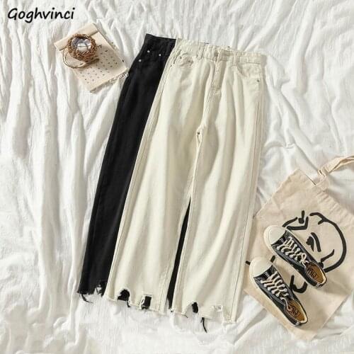 Jeans Women Ripped Button-fly Vintage Retro All-match Autumn Students Leisure Lady Chic Korean Stylish Ulzzang Trousers Female