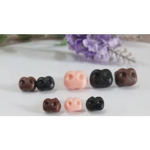 30pcs/lot 6x8mm/8x10mm/10x12mm smooth stem plastic toy nose animal nose no washer for diy doll findings--black/brown/flesh color