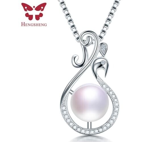 HENGSHENG Hot Sale 100% Genuine Freshwater Cultured Pearl 925 Sterling Silver Zircon Peacock Pendant Necklace Women Fine Jewelry