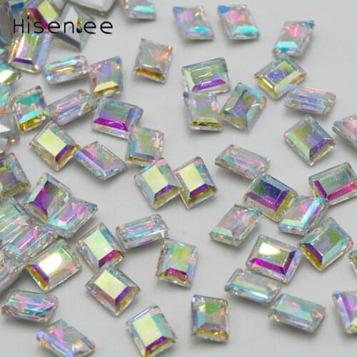 Hisenlee Glass Rectangle Point Back Clear AB Colour Rhinestones Crystal Use Glue-On For Wedding Home Decor DIY Art Gems