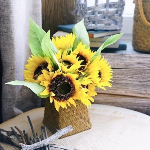 5 Heads Sunflower Bouquet Artificial Flowers Branch Fake Plants Home Decoration Accessories Wedding Bride Bouquet Fake Floral