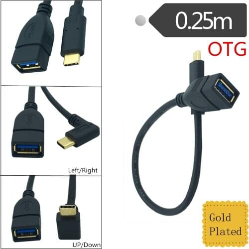 25CM 90 Degree Angled USB-C USB 3.1 Type C Male to USB 3.0 Female OTG Data Cable