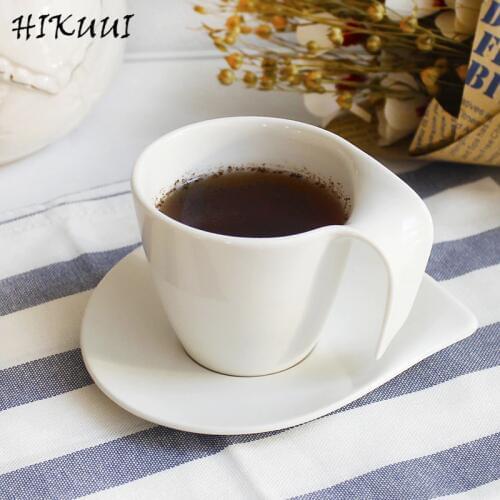 Hikuui Ceramic Cappuccino Cup Drop Shape With Tray Western Milk Coffee Tea Cup White Porcelain Coffee Mug Nice Gifts