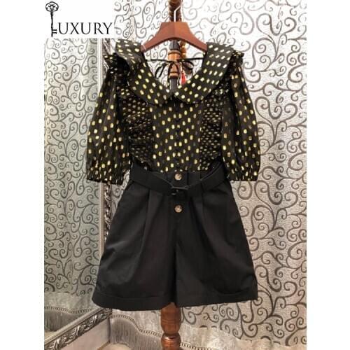 Jumpsuit 2020 Summer Fashion Shorts High Quality Ladies Turn-down Collar Golden Dot Print Patchwork Half Sleeve Casual Playsuits