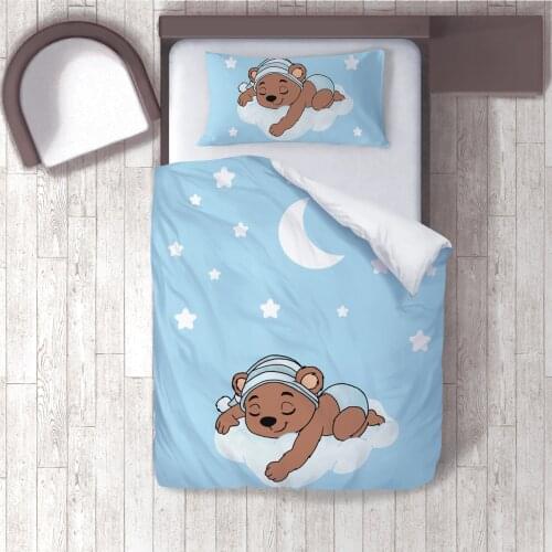 Duvet Cover Set Bedding Set Pillow Case for Baby and Kids Room 3D Printed Sleeping Brown Bear Cloud Model 108