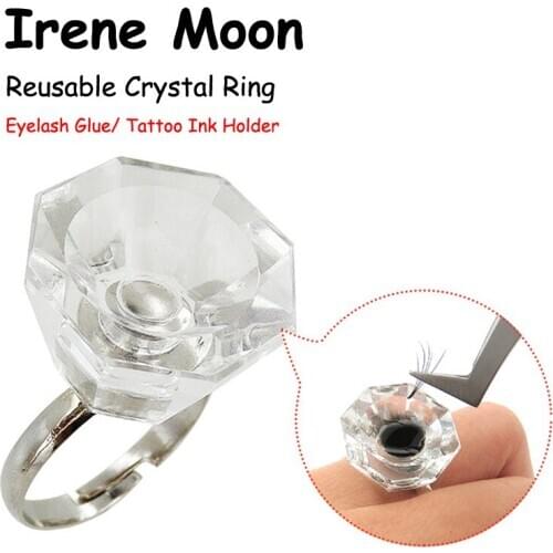 Crystal Glue Ring Eyelash Extension Glue Holder Adjustable Adhesive Glue Pallet Ring Tattoo Ink Ring Lash Extension Makeup Tool