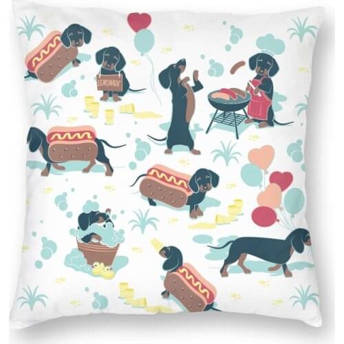 Custom Hot Dogs And Lemonade Square Throw Pillow Case Home Decorative Double Side Print Dachshunds Cushion Cover For Living Room