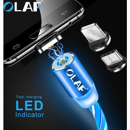 OLAF Glowing Magnetic Cable for iPhone charger usb cable LED Flow Magnet Micro USB Type C Cable magnet cord mobile phone cables