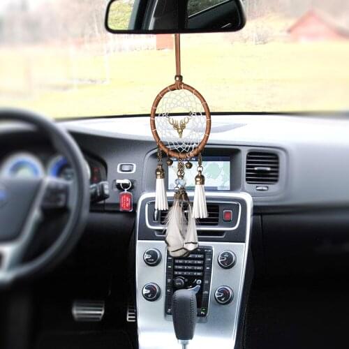 Mini Dream Catcher Reindeer head Beaded Handmade Wind Chimes Wall Hanging Gift Room Decor Dreamcatcher Car Pendant Rnaments Gift