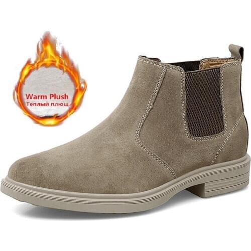 2020 New Genuine Leather Chelsea Boots British Style Autumn Winter Boots Warm Plush Snow Boots Luxury Brand Men Boots Size 38-47