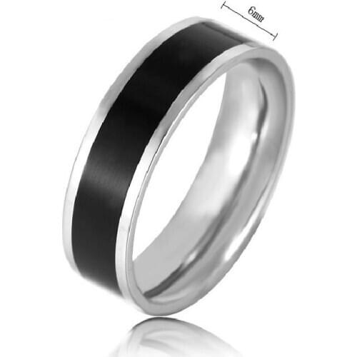 Simple Personality Charm Mens Black And White Titanium Steel Ring