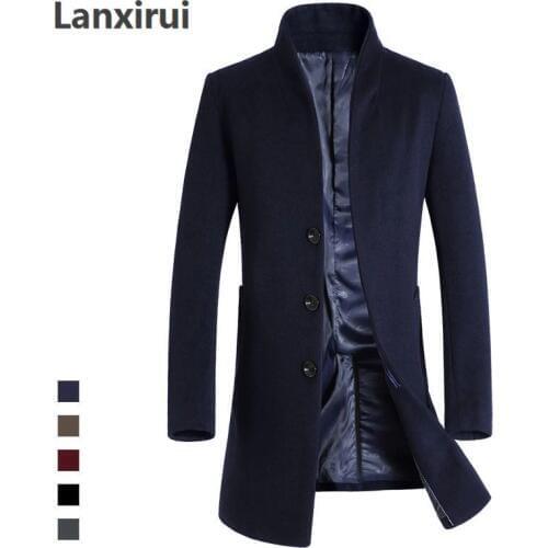 New Winter Men Wool Trench Coat Men Long Trench Slim Fit Overcoat High Quality Men Coats Fashion Trench Outerwear