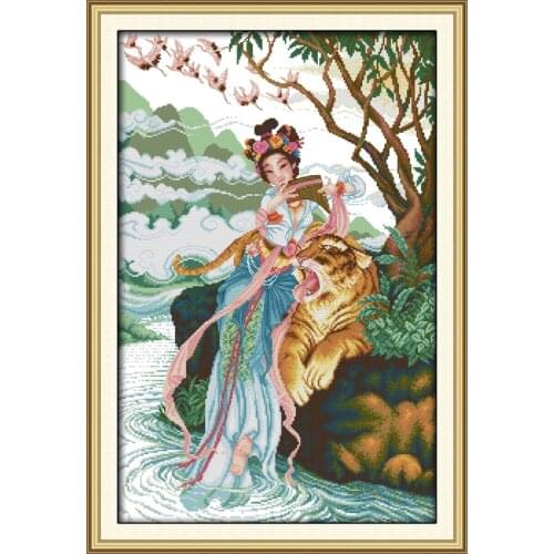 The fairy and tiger picture cross stitch kit people 18ct 14ct 11ct count print canvas stitches embroidery DIY handmade
