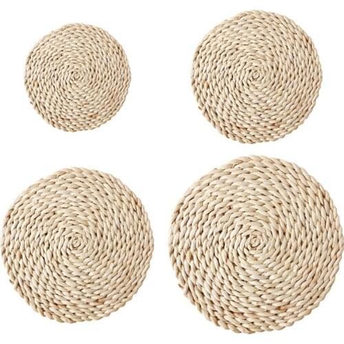 Natural Corn Husk Handmade Straw Woven Table Mat Heat-proof Plate Cup Round Placemat Pad Kitchen Dining Decor