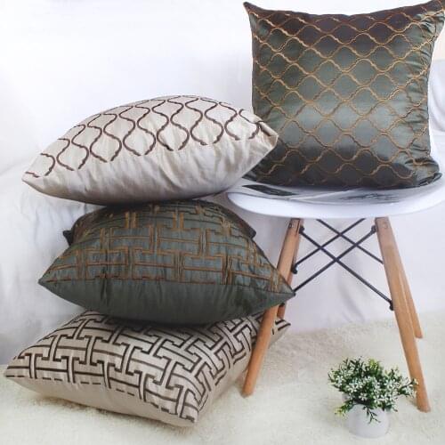 Free Shipping Silk Look Fabric Bonded Embroidery Cushion Cover 30X45cm 35X50cm Geometric Pillow Case Home Decor HT-PCTEC-HAL