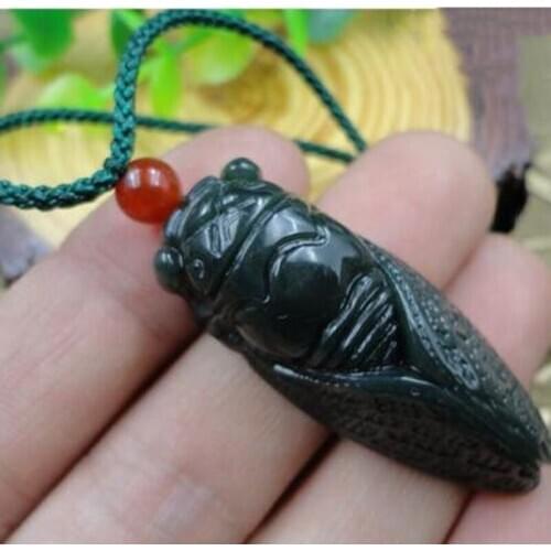 Jade Pendant Natural HeTian Qingyu Gold cicada Pendant Jewelry Fine Jewelry Mens and Womens Amazing Cicada Pendant Necklace