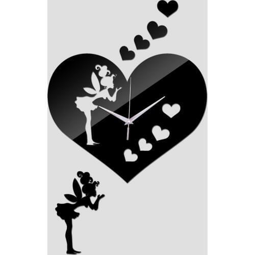 New arrival heart girl clocks diy Acrylic watch 3d home decor wall stickers living room Quartz clock mirror