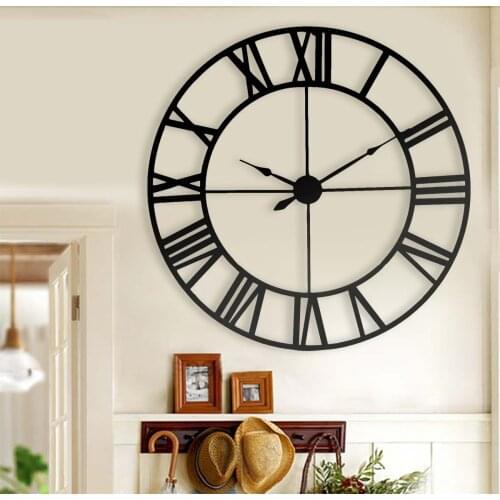 New 80 Cm Modern 3D Large Retro Black Iron Art Hollow Wall Clock Roman Numerals Home Decor Big clock on the wall