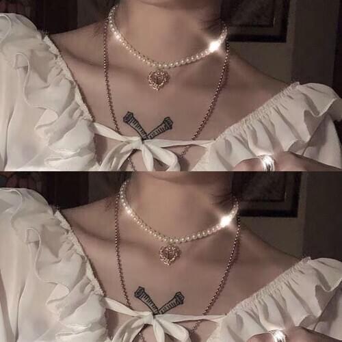 Elegant White Imitation Pearl Choker Necklace Round Pearl Wedding Necklace for Women Charm Fashion Jewelry Vintage Heart Pendant