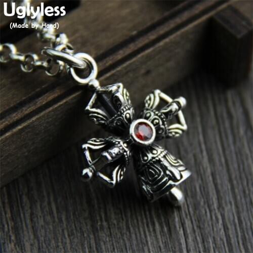 Uglyless Vulcanized Real S925 Thai Silver Cool Unisex Buddhism Vajra Pendants Necklace without Chain Cross Designer Bell Jewelry