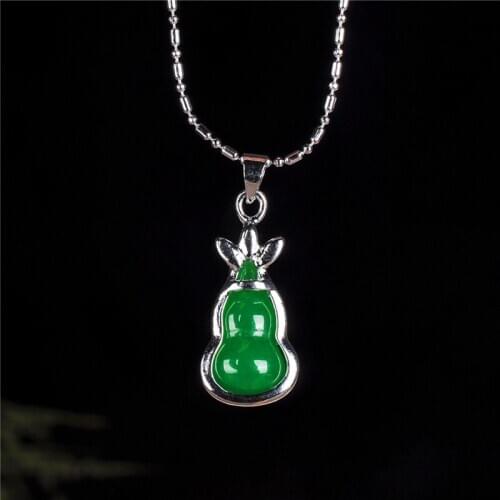 Natural Green Jade Gourd Pendant 925 Silver Necklace Chinese Charm Jewelry Accessories Amulet Fashion for Men Women Lucky Gifts
