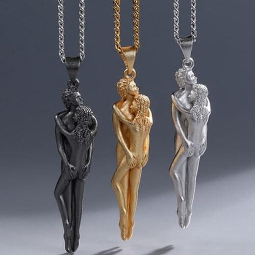 Silver Plated Couple Embrace Copper Pendant 55cm Stainless Steel Chain Necklace Valentines Day Gift Drsopshipping Free Shipping