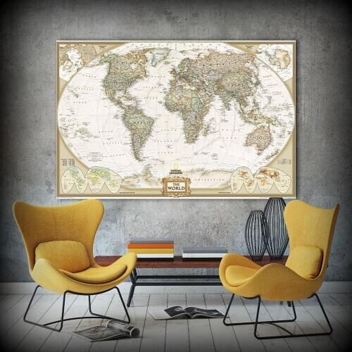 DDWW Large Map of The World Poster Oil Painting World Map Wall Art Home Decor No Frame on Canvas for Living Room Office Bedroom