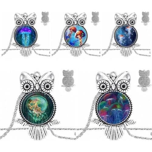 EJ Glaze Psychedelic Jellyfish For Christmas Gift Jewelry Fashion Statement Necklace Glass Necklaces Pendants