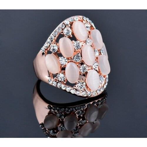 KIOOZOL Luxury Big Beige OPAL Flower Ring Rose Girl Wedding Party Jewelry Gift Size 7 8 9 2021 New Arrival 195 KO2