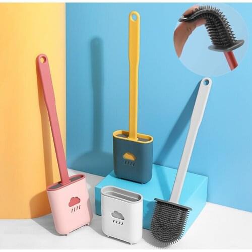 Silicone Toilet Brush Toilet Brush Holder Creative Cleaning Brush Set Soft Plastic Brush Long Handle Brush Bathroom Accessories