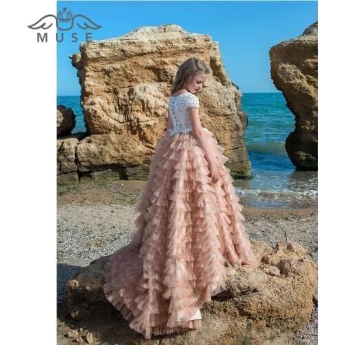 Vinate Puffy Prncess Children Girls Ball Gowns Ruffle Puffy Flower Girls Ball Gowns Pink Girls Birthday Party Dress Celebration