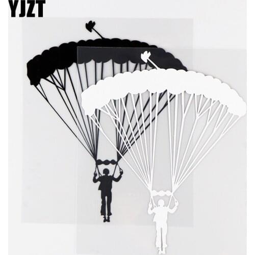 YJZT 12.8×15.7CM Personalized Car Stickers Extreme Sports Parachute Vinyl Decals Black / Silver 10A-0513