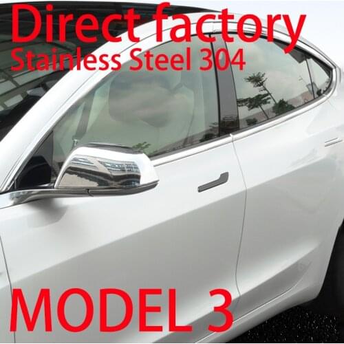 For Tesla Model 3 SUS 304 Stainless Steel Car Accessories Plating Side Window Deflector Visor Weather Shield Sun Rain Guards